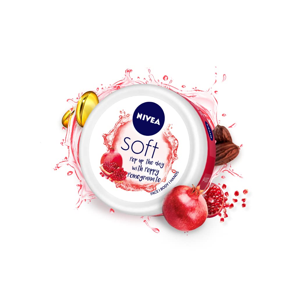 Nivea Soft Peppy Pomegranate Moisturizer Cream with Vitamin E & Jojoba Oil for Face, Hands & Body
