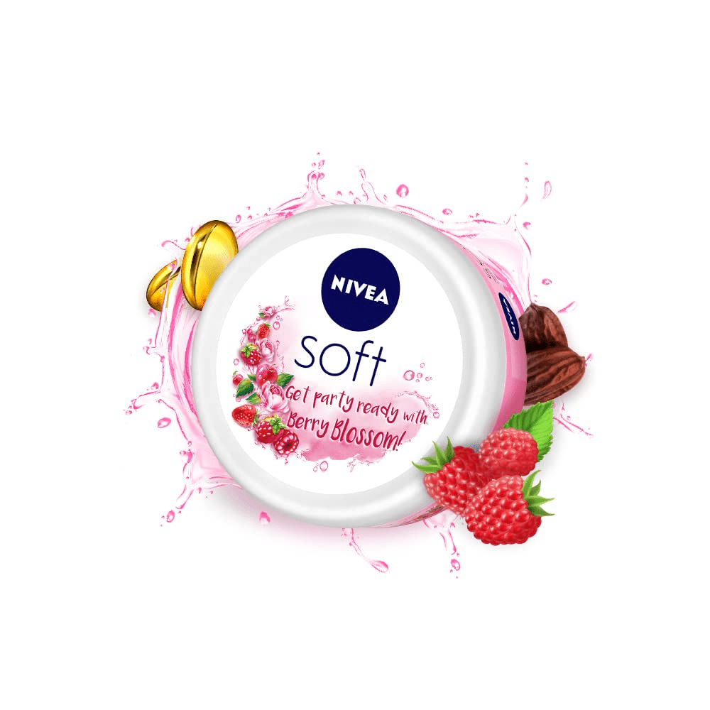 Nivea Soft Berry Blossom Moisturizer Cream with Vitamin E & Jojoba Oil for Face, Hands & Body