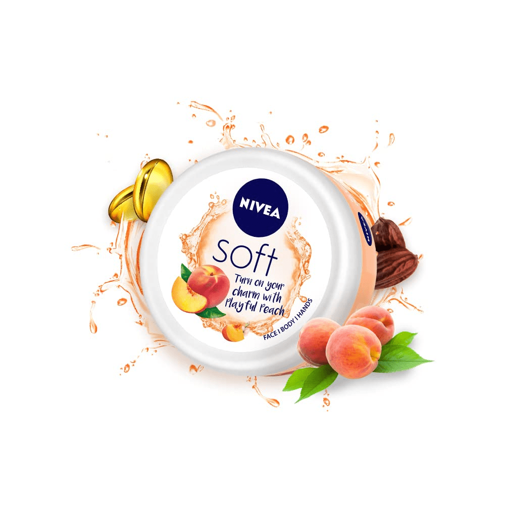 Nivea Soft Playful Peach Moisturizer Cream, with Vitamin E & Jojoba Oil for Face, Hands & Body